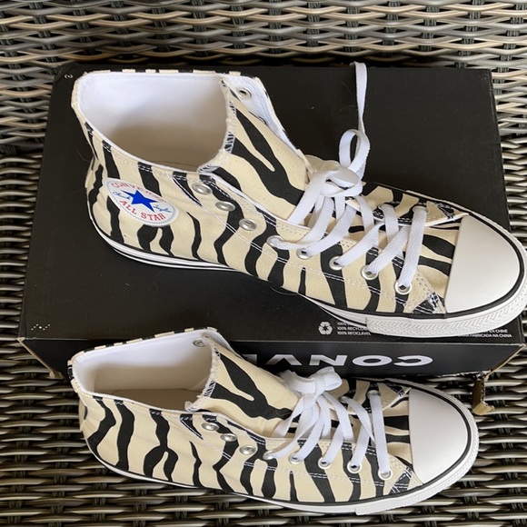 Converse Ctas Hi Black/Greige/White MEN`S Zebra Stripes - Picture 3 of 16